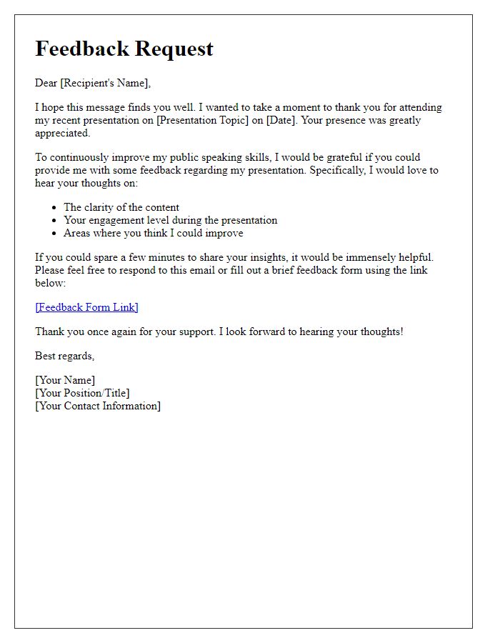 Letter template of feedback request post-public speaking engagement