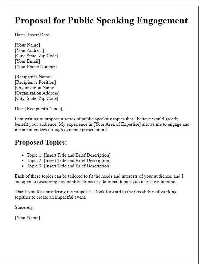 Letter template of proposal for public speaking topics