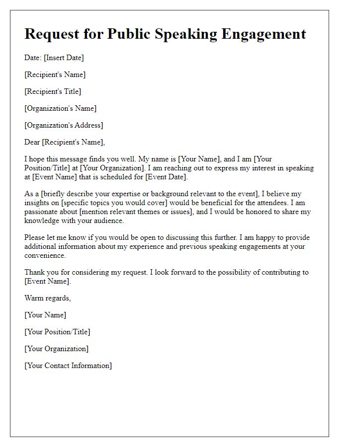 Letter template of request for public speaking engagement