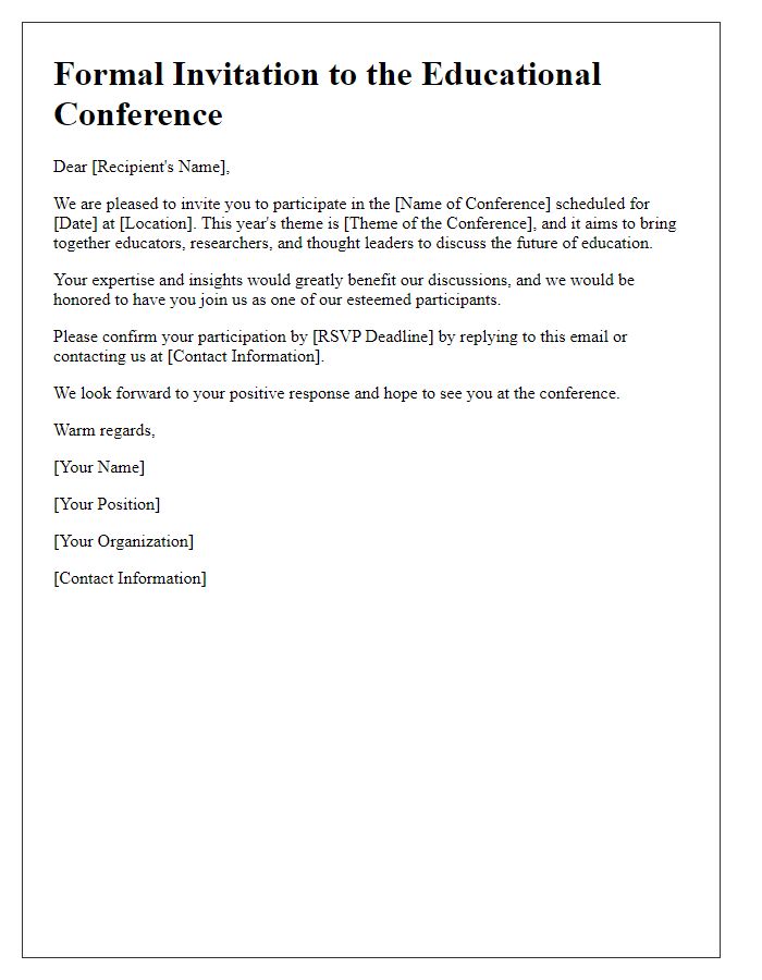 Letter template of formal invitation for education conference participation