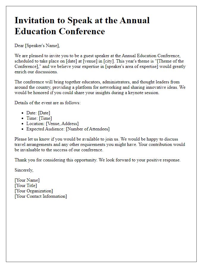 Letter template of invitation for guest speakers at an education conference