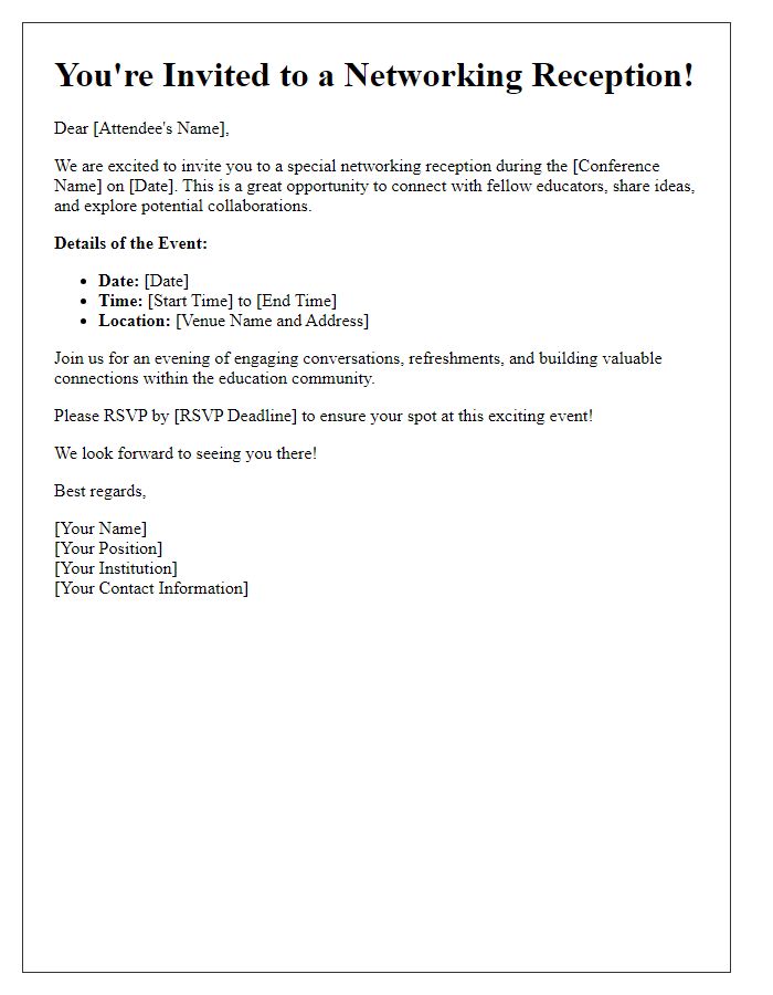 Letter template of networking invitation for attendees at an education conference