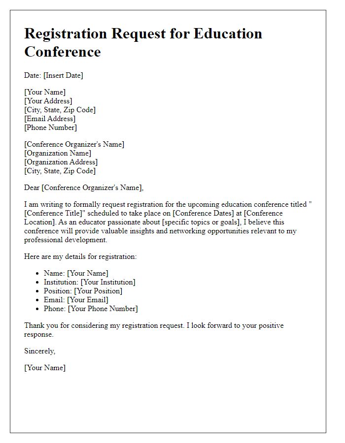 Letter template of registration request for an education conference