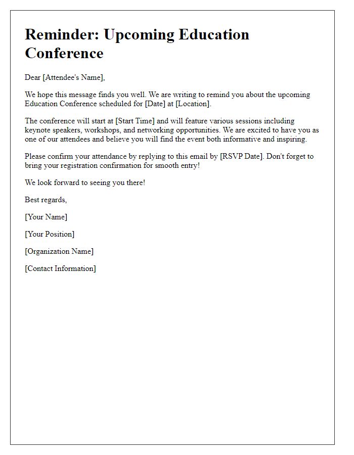 Letter template of reminder for education conference attendees