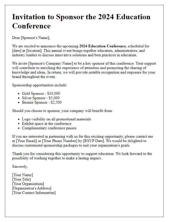 Letter template of sponsorship invitation for education conference