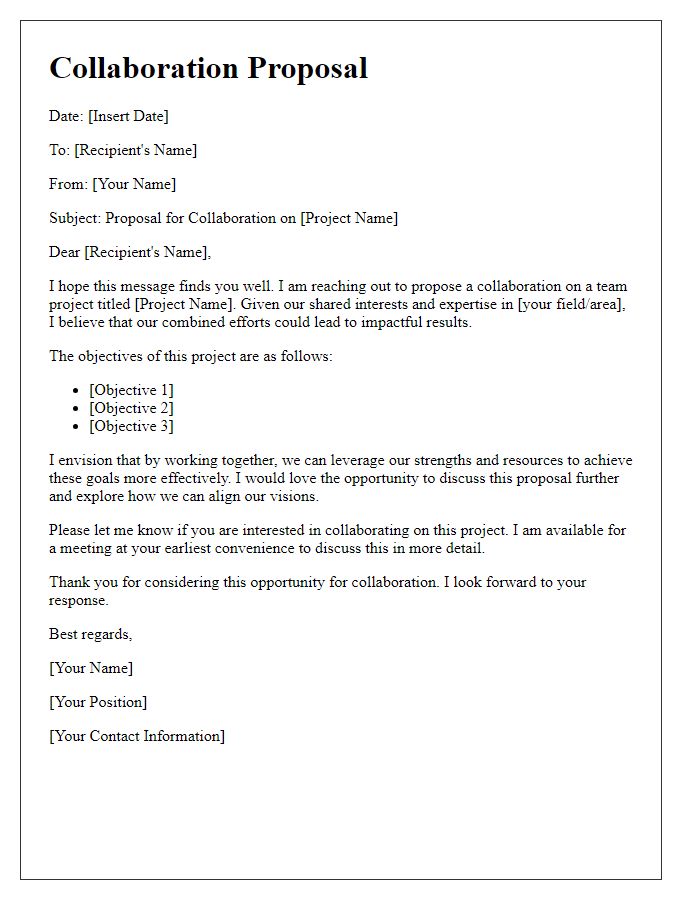 Letter template of collaboration proposal for team project