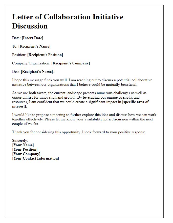 Letter template of collaborative initiative discussion