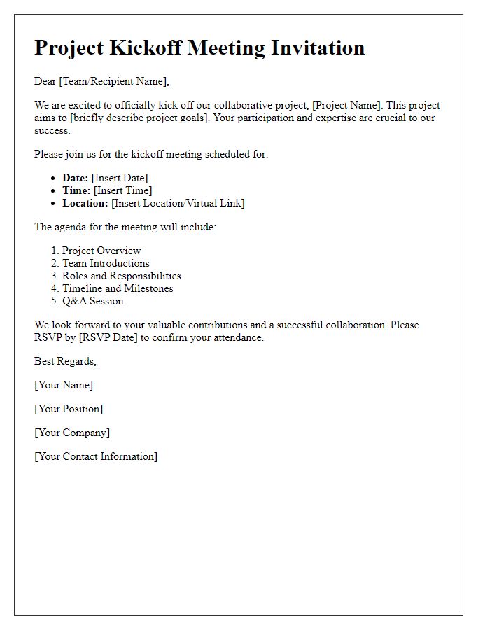 Letter template of collaborative project kickoff