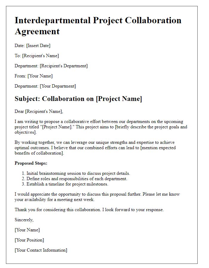 Letter template of interdepartmental project collaboration