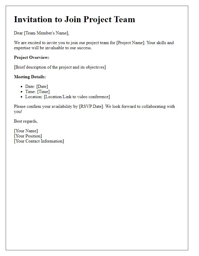 Letter template of project teamwork invitation