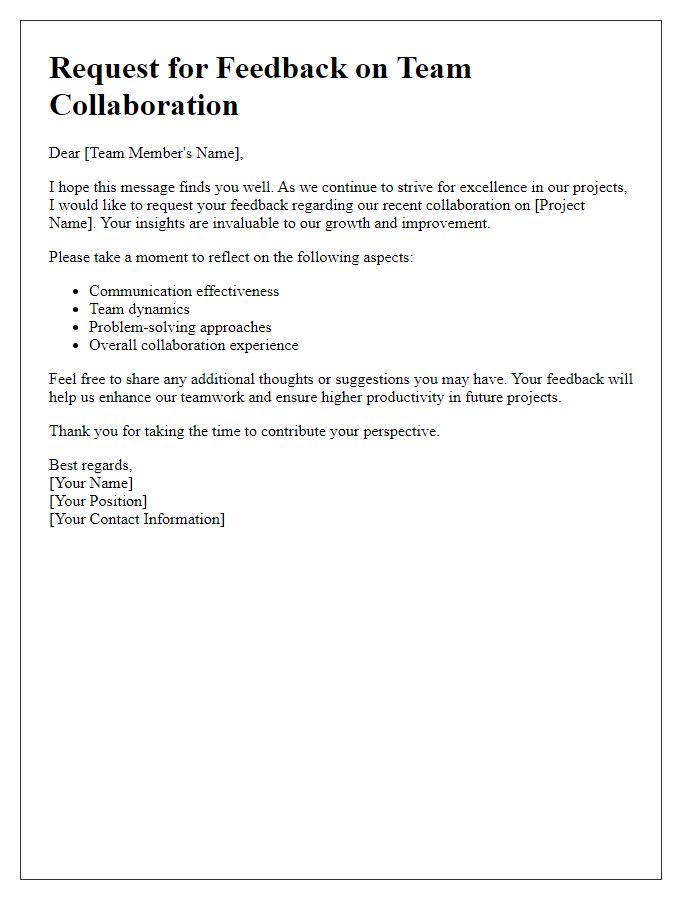 Letter template of team collaboration feedback request