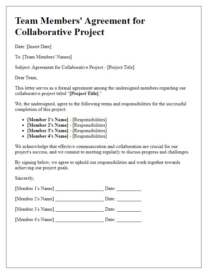 Letter template of team members agreement for collaborative project