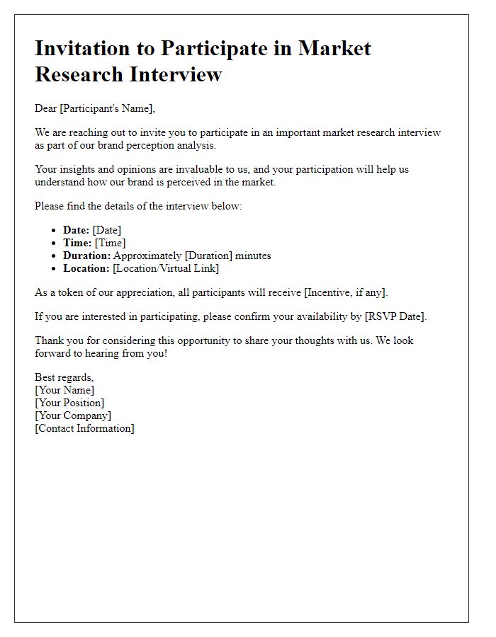 Letter template of market research interview invitation for brand perception analysis