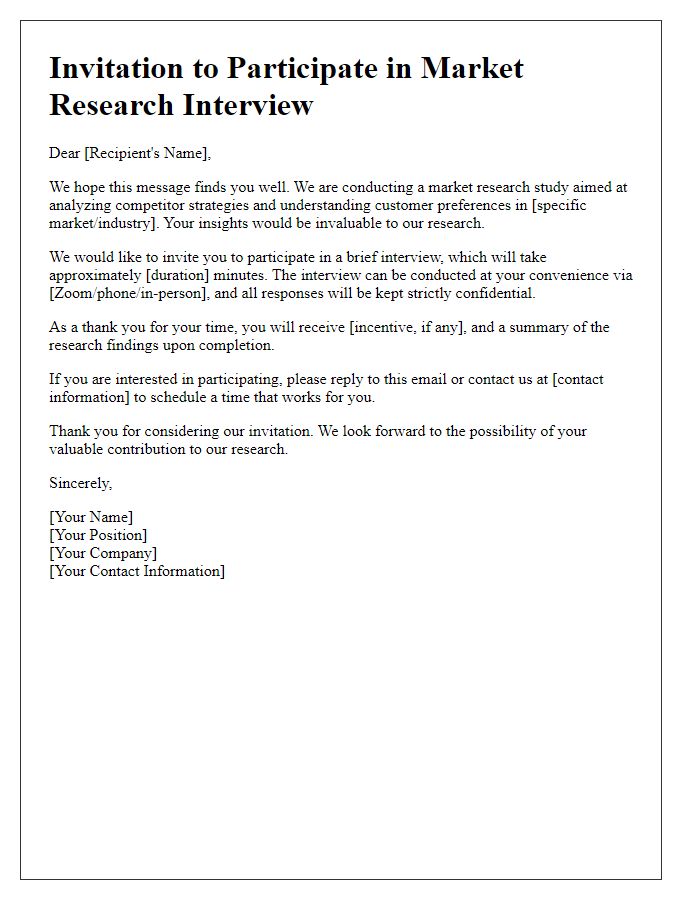 Letter template of market research interview invitation for competitor analysis