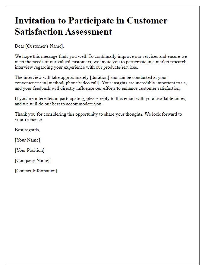 Letter template of market research interview invitation for customer satisfaction assessment