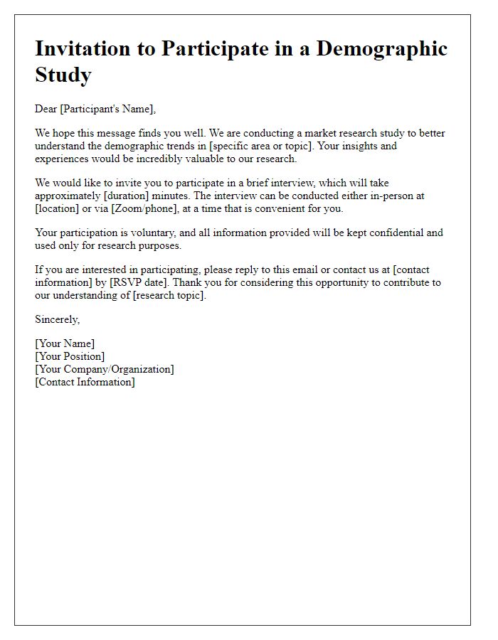 Letter template of market research interview invitation for demographic study