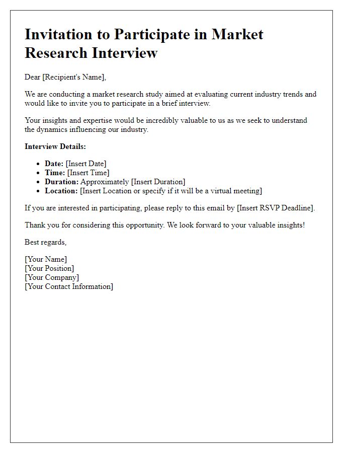 Letter template of market research interview invitation for industry trends evaluation