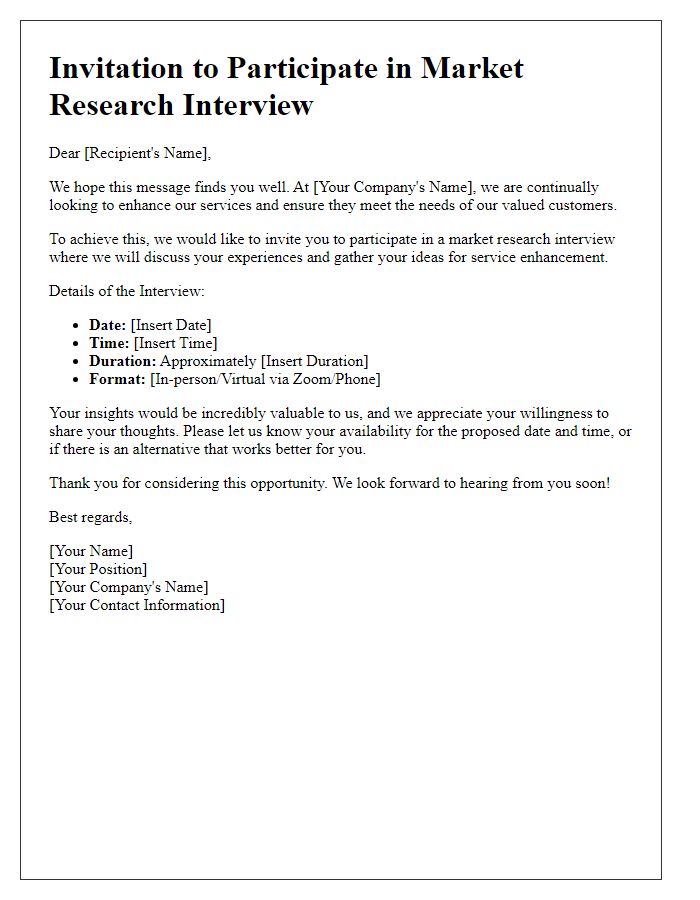 Letter template of market research interview invitation for service enhancement ideas