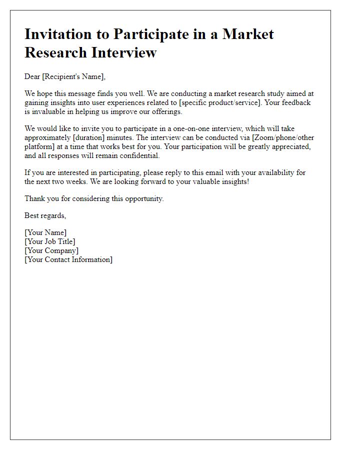 Letter template of market research interview invitation for user experience insights