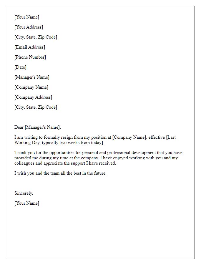 Letter template of concise job resignation