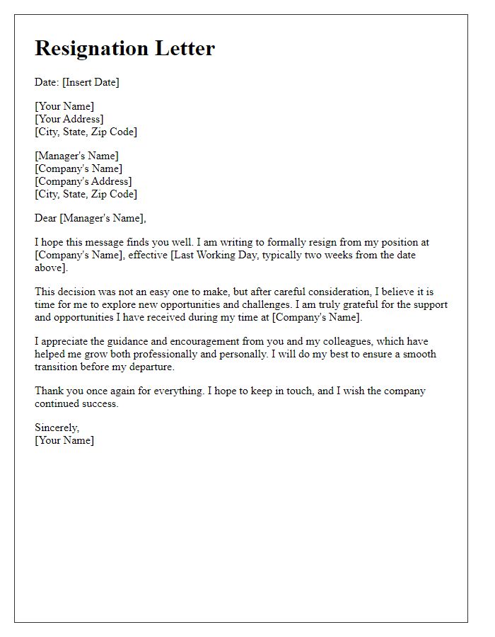 Letter template of courteous job resignation