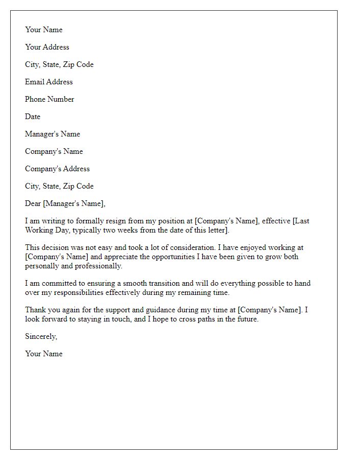 Letter template of formal job resignation