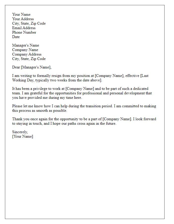 Letter template of respectful job resignation