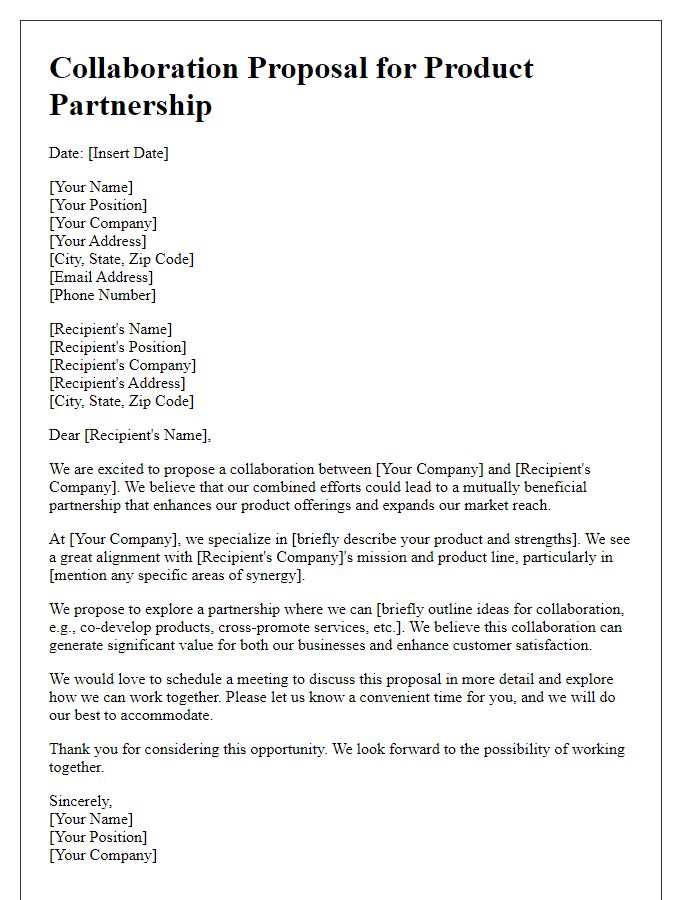 Letter template of collaboration proposal for product partnership