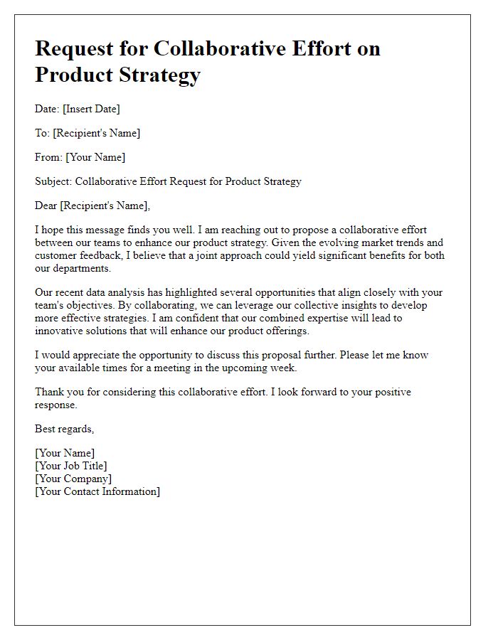 Letter template of collaborative effort request for product strategy