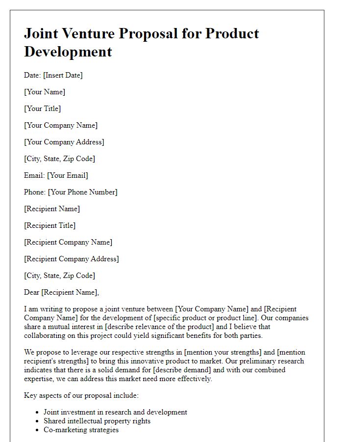 Letter template of joint venture proposal for product development