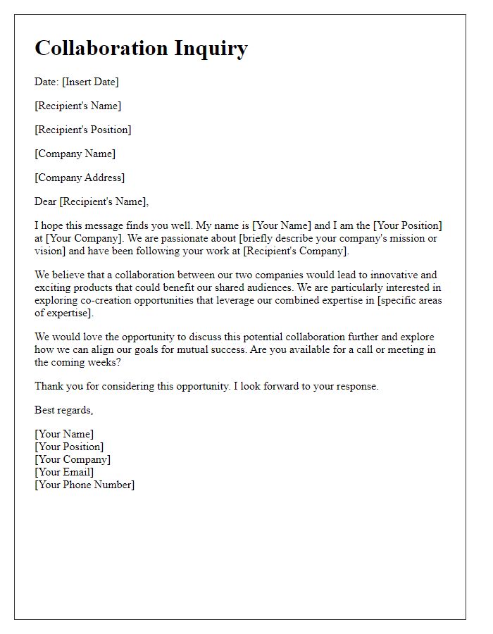 Letter template of product collaboration inquiry for co-creation