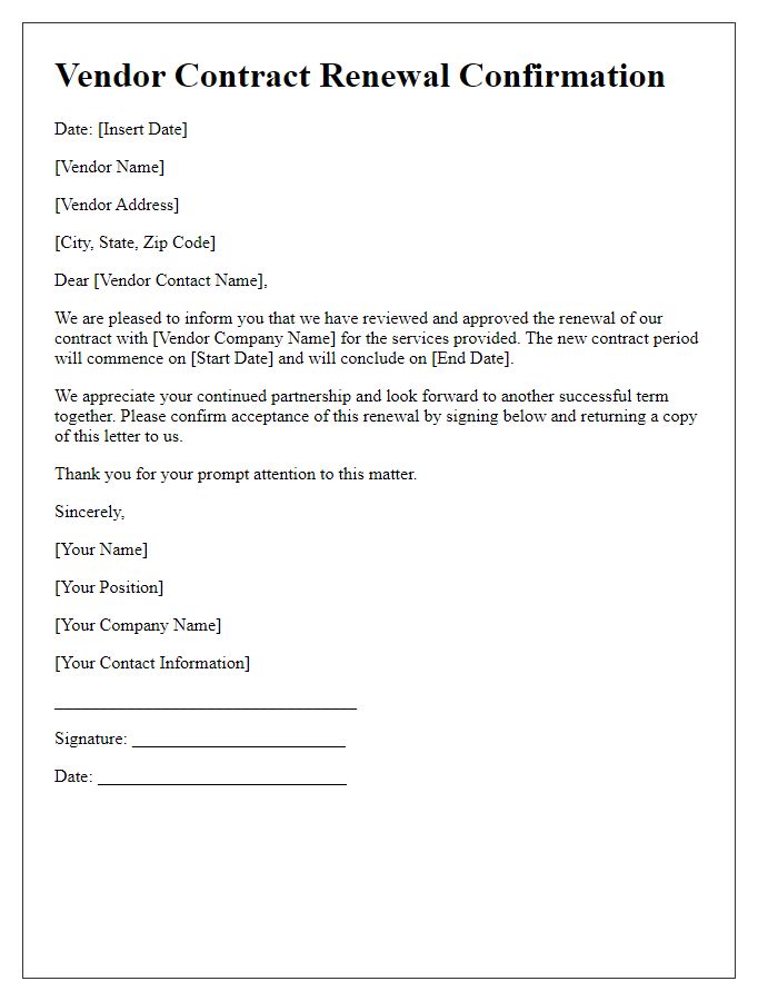 Letter template of vendor contract renewal confirmation