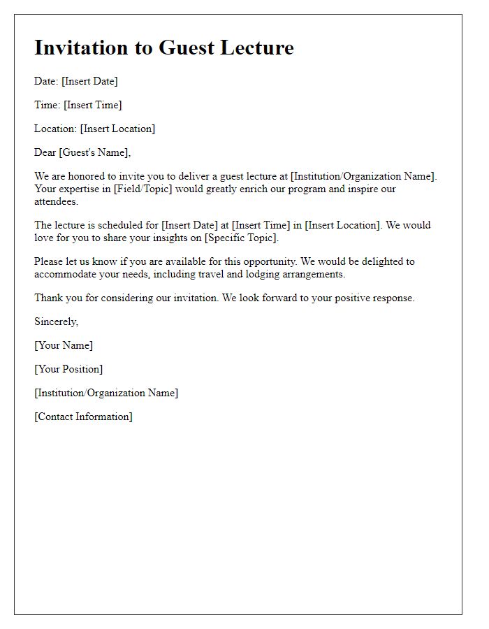 Letter template of formal guest lecture invitation