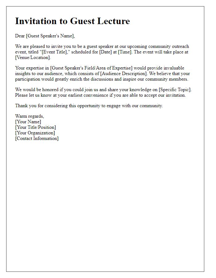 Letter template of guest lecture invitation for community outreach event