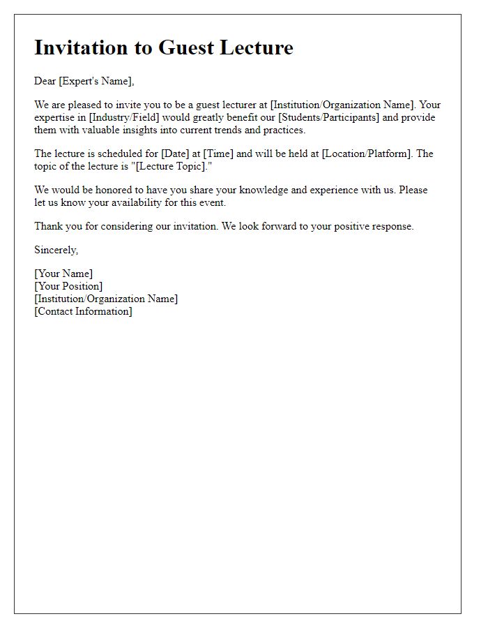 Letter template of guest lecture invitation for industry expert