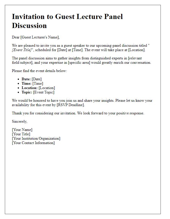 Letter template of guest lecture invitation for panel discussion