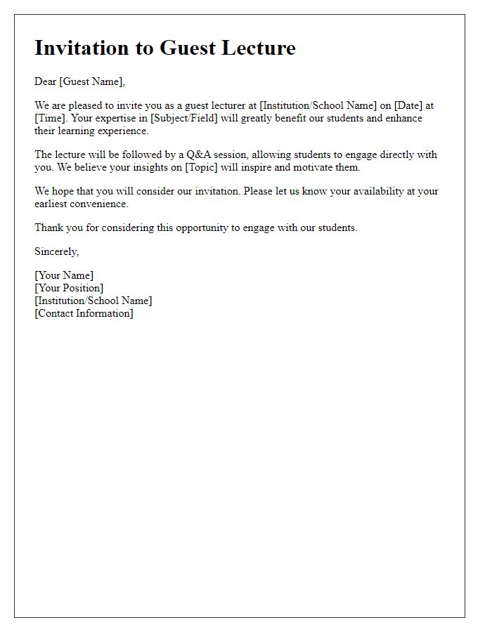 Letter template of guest lecture invitation for student engagement