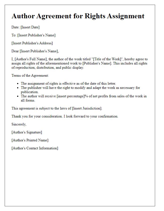 Letter template of Author Agreement for Rights Assignment