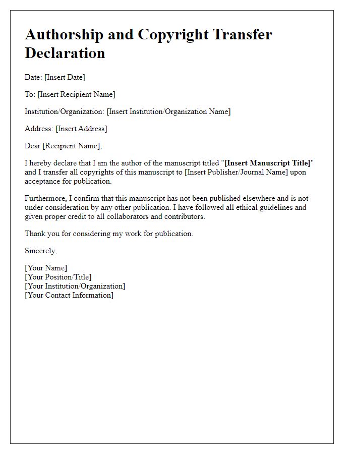 Letter template of Authorship and Copyright Transfer Declaration