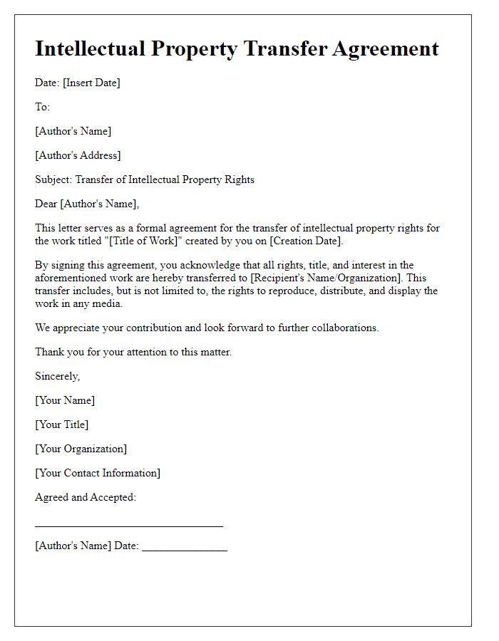 Letter template of Intellectual Property Transfer for Authors