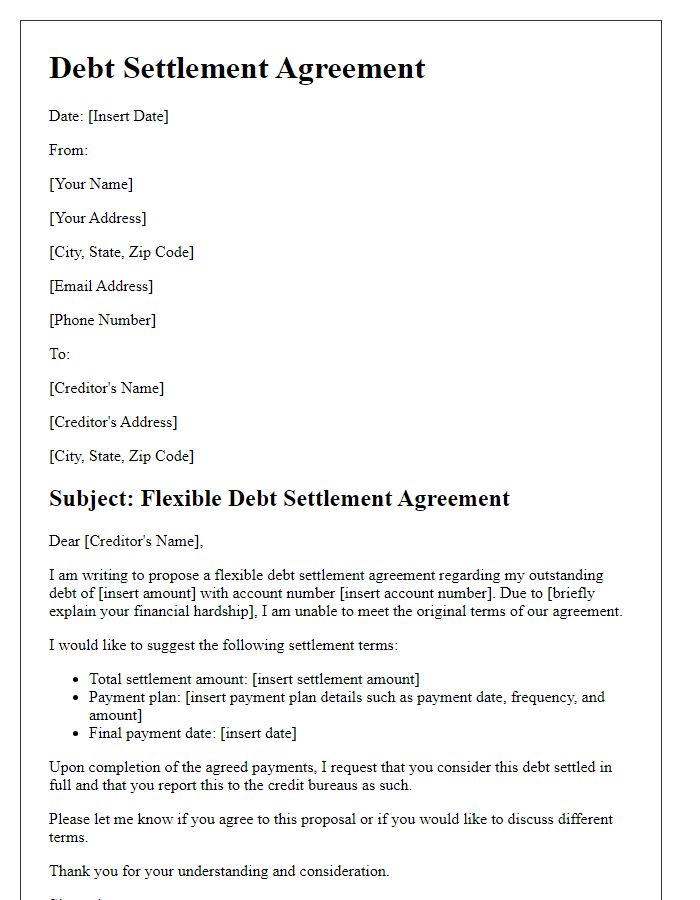 Letter template of flexible debt settlement agreement