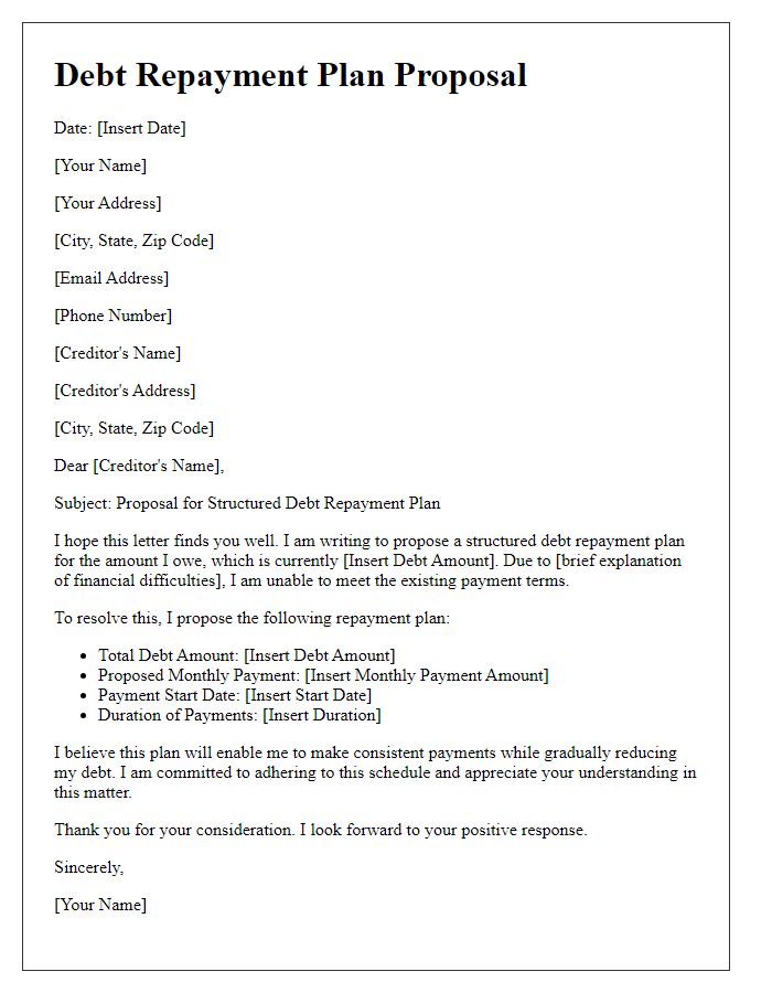 Letter template of structured debt repayment plan proposal