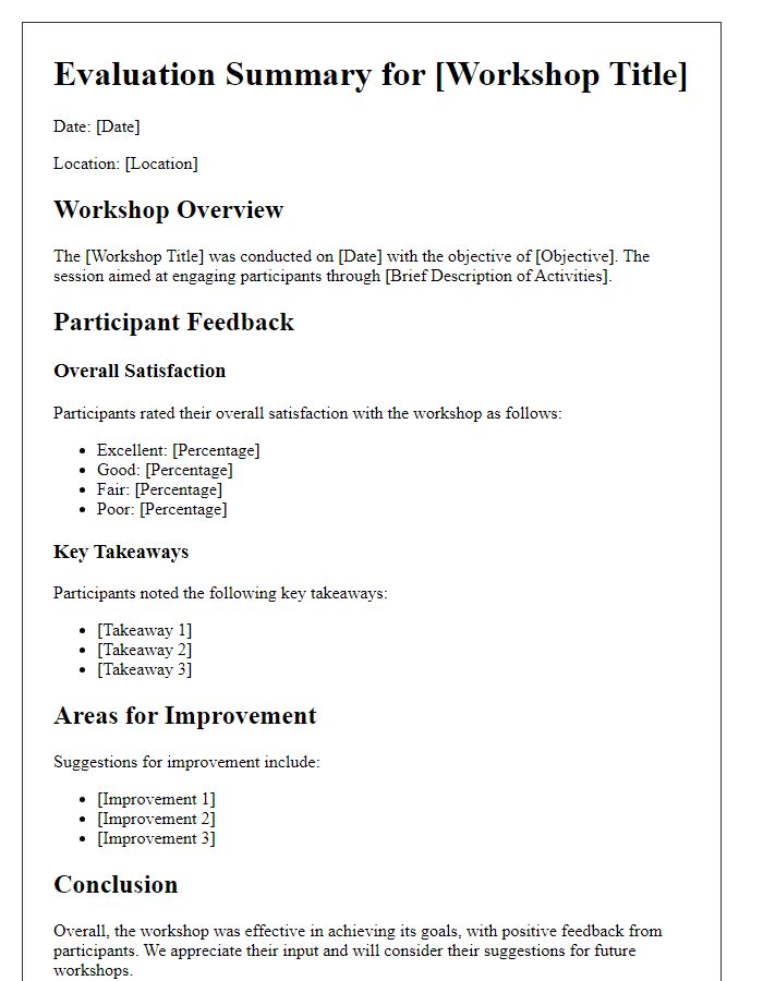 Letter template of evaluation summary for workshop effectiveness.