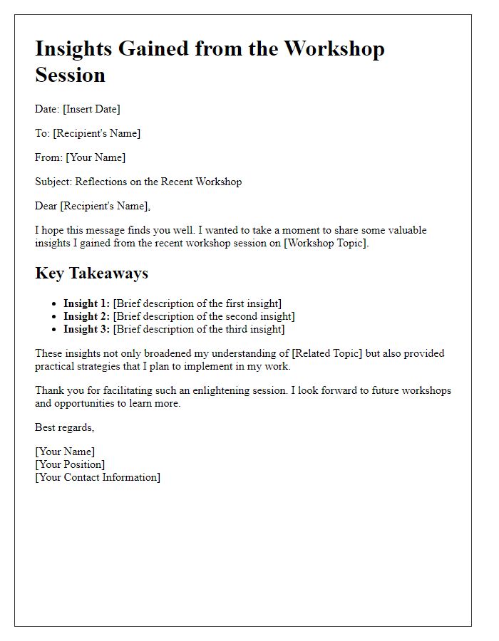 Letter template of insights gained from the workshop session.