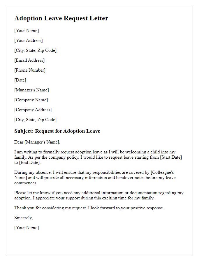 Letter template of adoption leave request for new parents