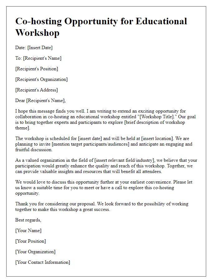 Letter template of co-hosting opportunity for educational workshop