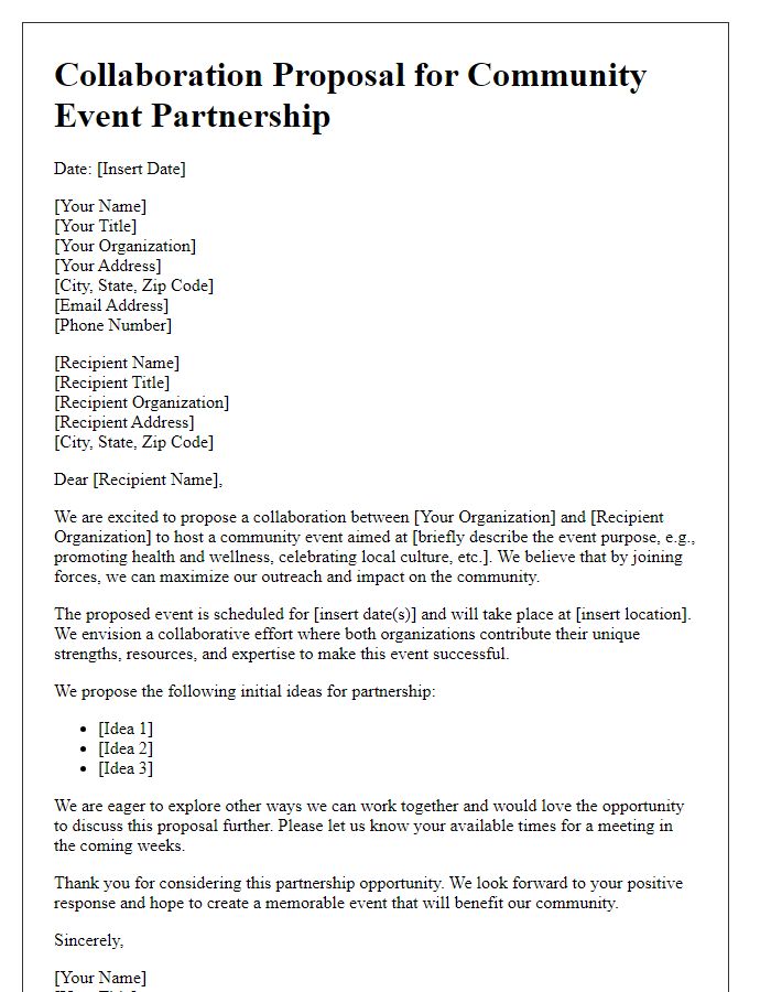 Letter template of collaboration proposal for community event partnership