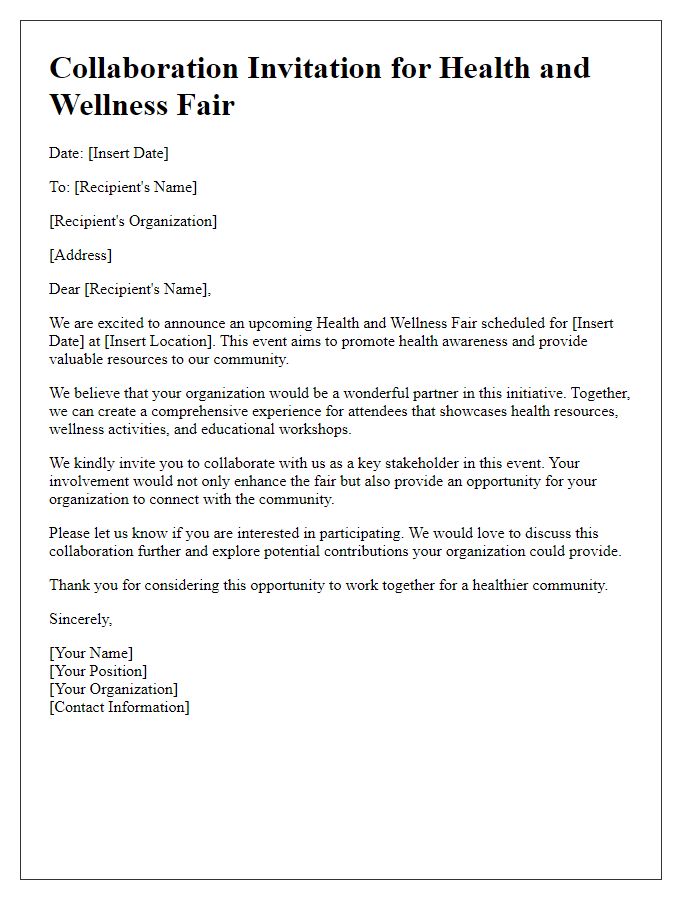 Letter template of collaborative initiative for health and wellness fair