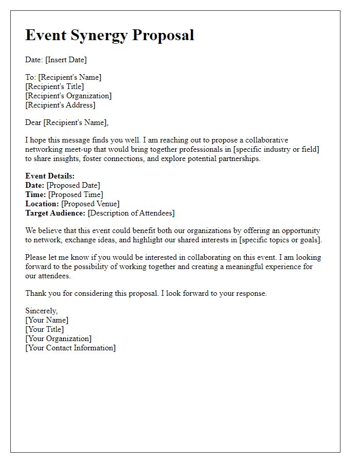 Letter template of event synergy proposal for networking meet-up