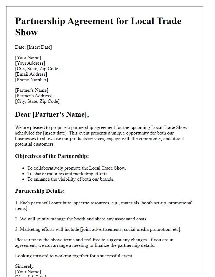 Letter template of partnership agreement for local trade show